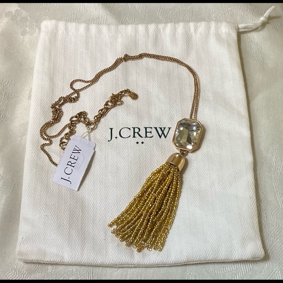 J. Crew Crystal & Gold Beaded Tassel Necklace NWT! - Picture 3 of 4